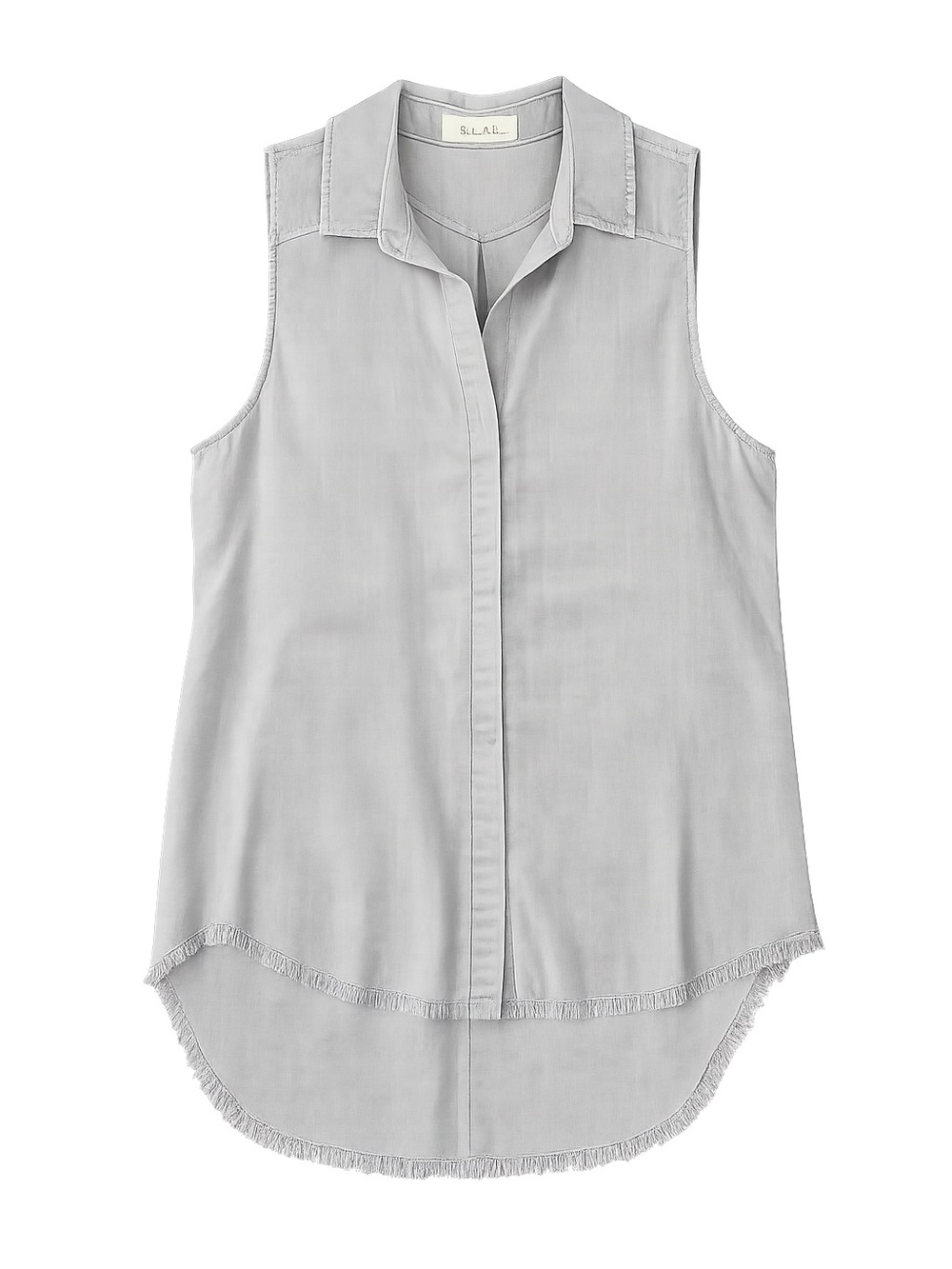Bella Dahl Sleeveless Frayed Hem Button-Front Top in Light Gray size Medium
